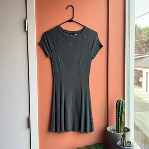 BDG Ribbed Knit Swing Stretch Short Sleeve Mini Dress - Gray